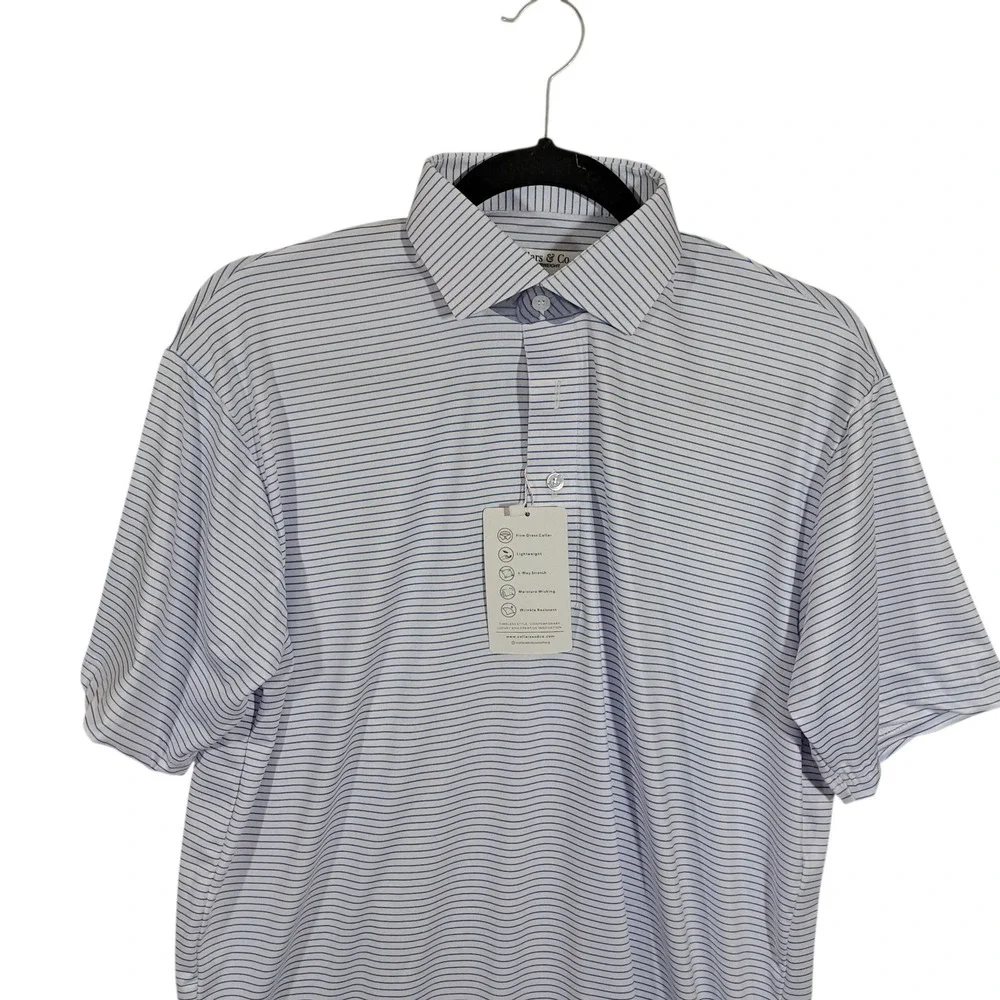 Collars & Co‎ Featherweight Flex Dress Collar Polo Shirt Small Blue Thin Stripe